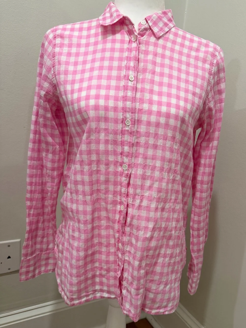 J. Crew Pink and White Gingham Button-Down Shirt
